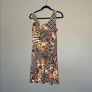 Ninety Mixed Animal Print Mini Dress in Brown, Black, and Cream